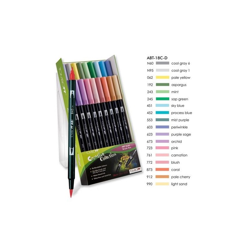 Material Bellas Artes-Dibujo-Rotulador Tombow, Set de 18 Colores Pasteles