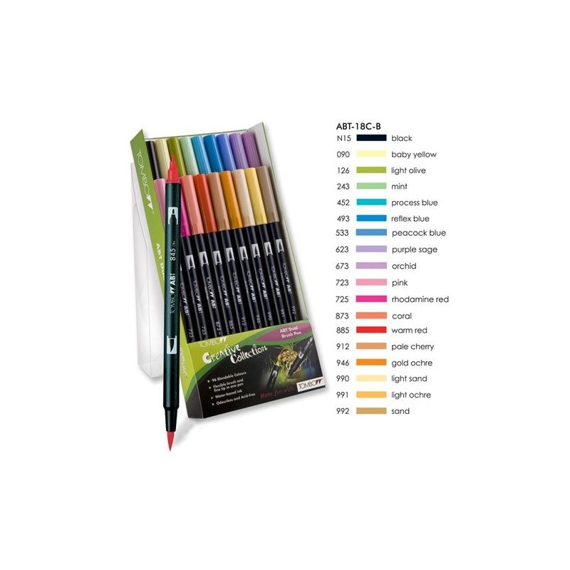 Material Bellas Artes-Dibujo-Rotulador Tombow, Set de 18 Colores Secundarios