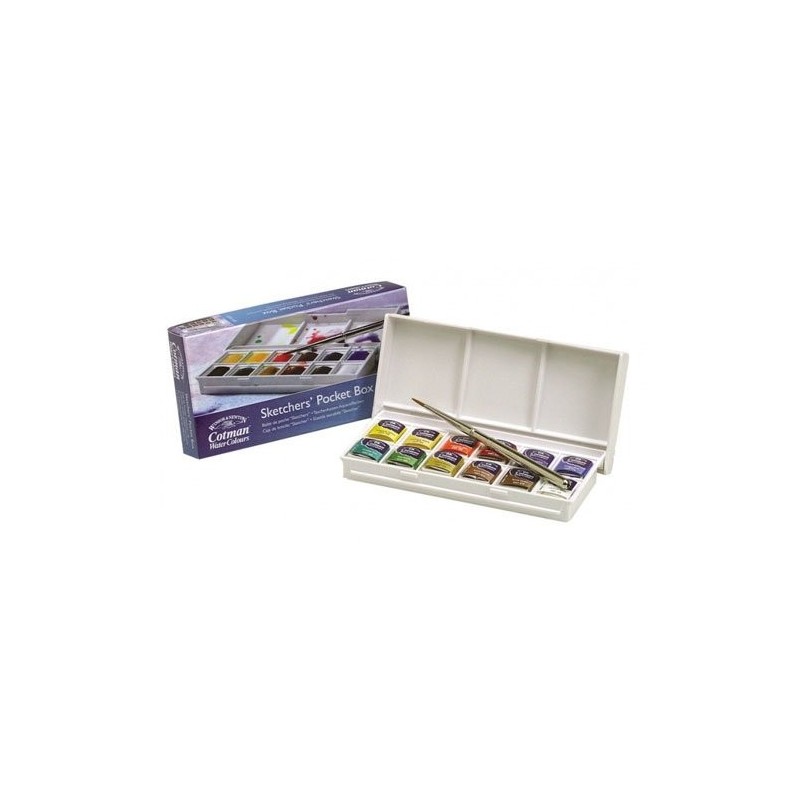 Material Bellas Artes - Pintura - Caja con 12 acuarelas Cotman 1/2 godet y pincel Winsor & Newton | totenart.com
