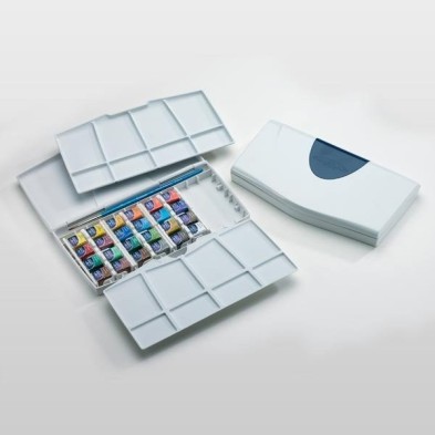 Material Bellas Artes - Pintura - Caja con 24 acuarelas Cotman 1/2 godet y pincel Winsor & Newton | totenart.com