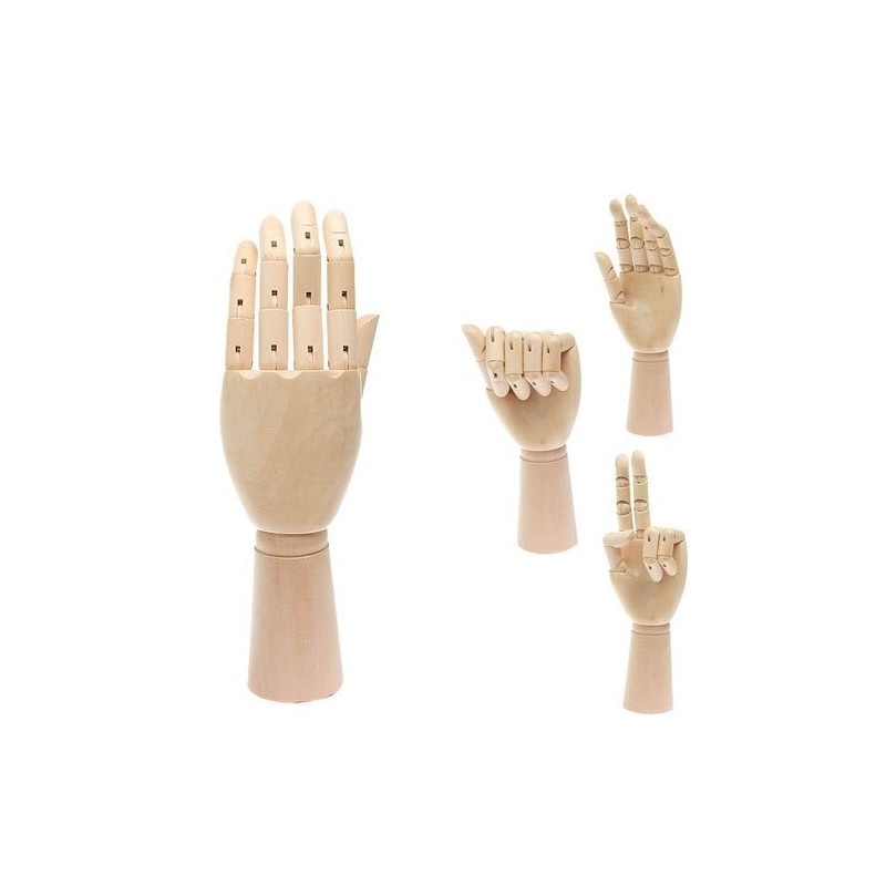 Mano derecha 25 cm., madera natural