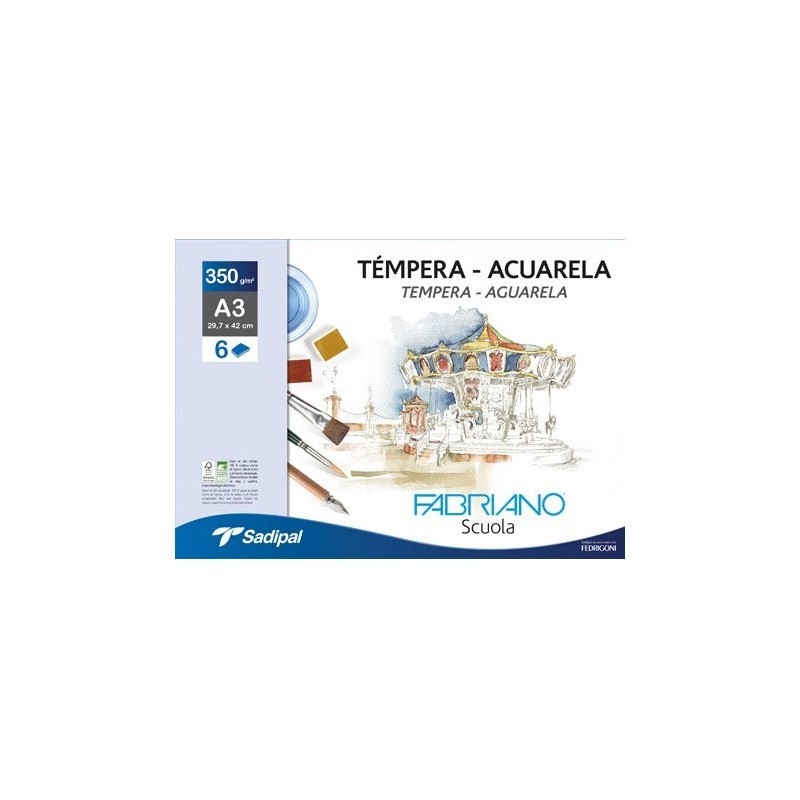 Material Bellas Artes – pintura-y-dibujo - Fabriano Acuarela, (minipack) 6h, 350 gr, 29.7x42cm (A3) | totenart.com