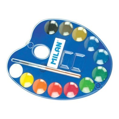 Material Bellas Artes - Pintura - Caja paleta con 12 acuarelas 25mm. y pincel Milan -escolar- | totenart.com