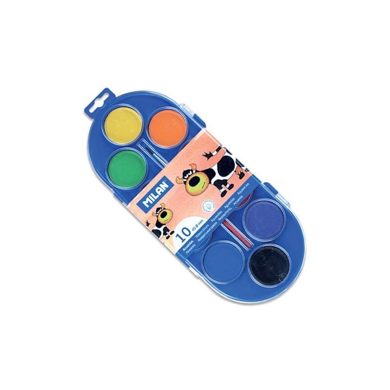 Material Bellas Artes - Pintura - Estuche 10 acuarelas 45mm. y pincel Milan -escolar- | totenart.com