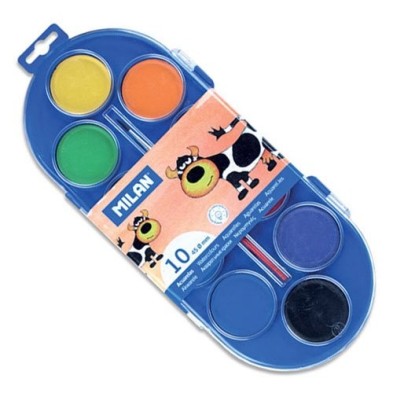 Material Bellas Artes - Pintura - Estuche 10 acuarelas 45mm. y pincel Milan -escolar- | totenart.com