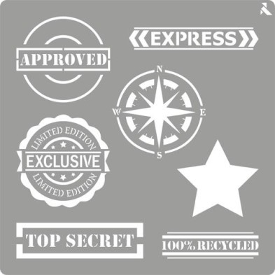 Material Bellas Artes - Pintura - Stencil plantilla 04 Sellos 20x20cm. La Pajarita | totenart.com