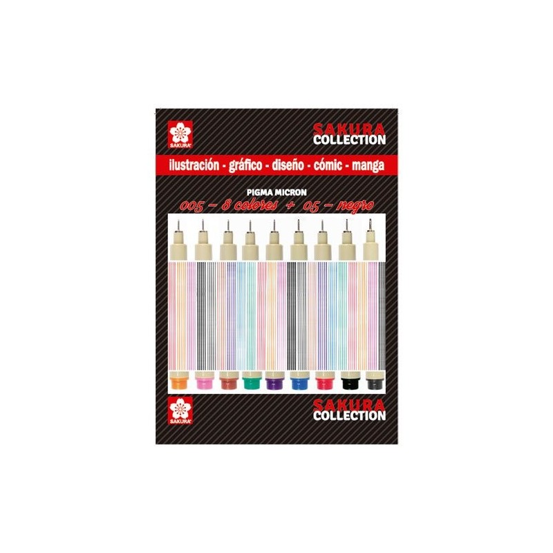 Material Bellas Artes – pintura-y-dibujo - Set rotuladores Pigma Micron Sakura 8 colores n.05 + 1 negro n.005 | totenart.com