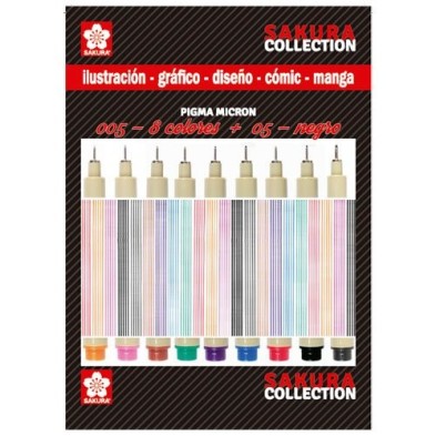 Material Bellas Artes – pintura-y-dibujo - Set rotuladores Pigma Micron Sakura 8 colores n.05 + 1 negro n.005 | totenart.com