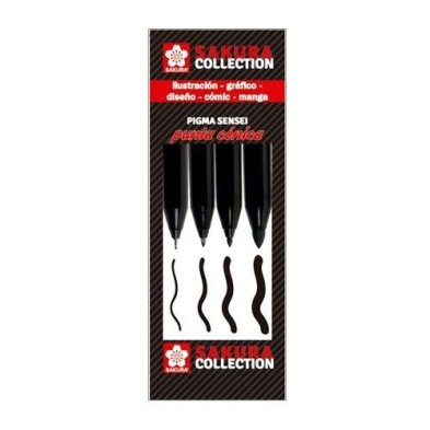 Material Bellas Artes – pintura-y-dibujo - Set 4 rotuladores negros punta cónica Pigma Sensei Sakura | totenart.com