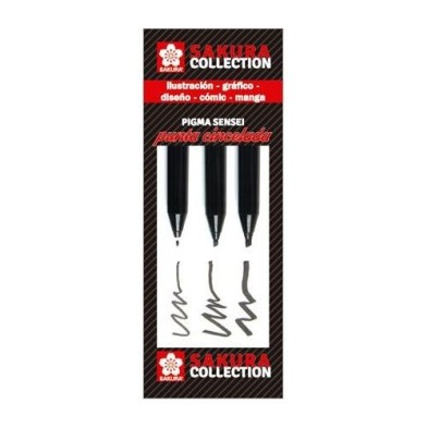 Material Bellas Artes – pintura-y-dibujo - Set 3 rotuladores negros punta cincelada Pigma Sensei Sakura | totenart.com