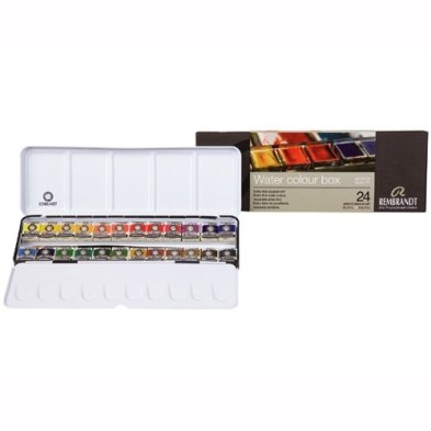 Material Bellas Artes - Pintura - Caja metálica con 24 pastillas acuarelas Rembrandt | totenart.com