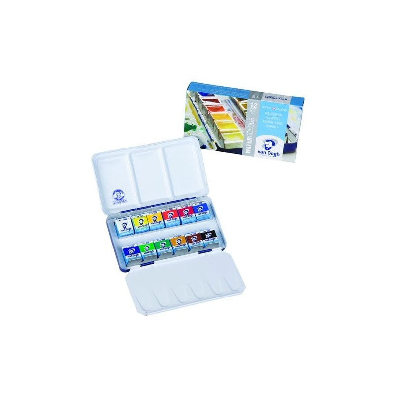 Material Bellas Artes - Pintura - Caja metálica con 12 pastillas acuarelas Van Gogh y pincel | totenart.com