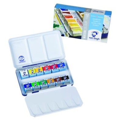 Material Bellas Artes - Pintura - Caja metálica con 12 pastillas acuarelas Van Gogh y pincel | totenart.com