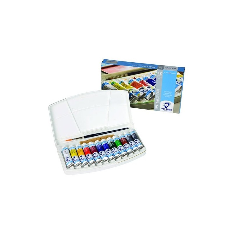 Material Bellas Artes - Pintura - Caja con 12 tubos de acuarelas Van Gogh y pincel | totenart.com