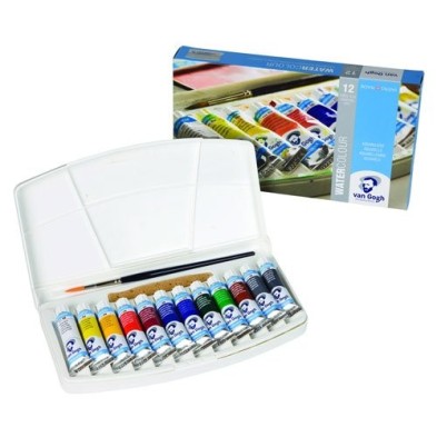 Material Bellas Artes - Pintura - Caja con 12 tubos de acuarelas Van Gogh y pincel | totenart.com