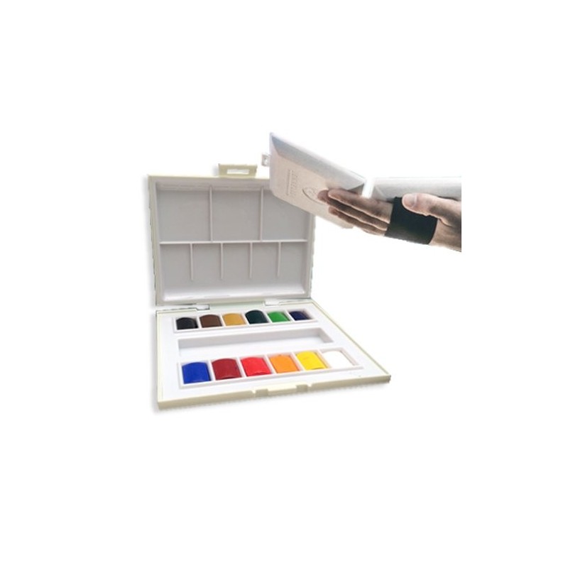 Material Bellas Artes - Pintura - Caja acuarelas Sennelier, 12 godets con correa elástica ** | totenart.com