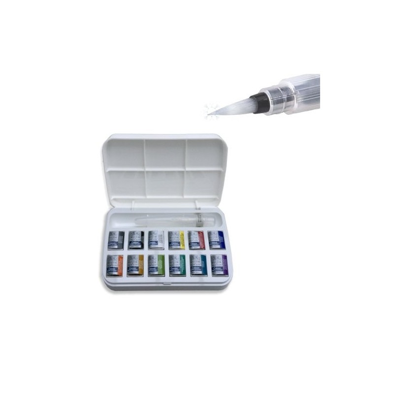 Material Bellas Artes - Pintura - Caja acuarelas Winsor and Newton Cotman, 12 1/2 godets y pincel rellenable  | totenart.com
