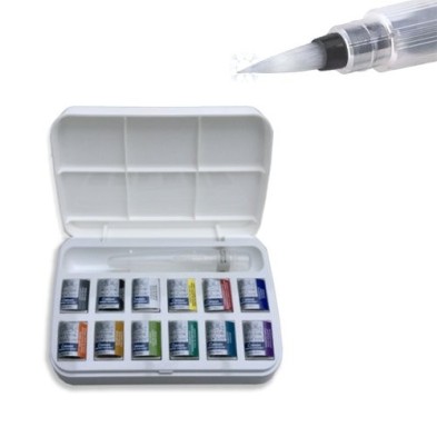 Material Bellas Artes - Pintura - Caja acuarelas Winsor and Newton Cotman, 12 1/2 godets y pincel rellenable  | totenart.com