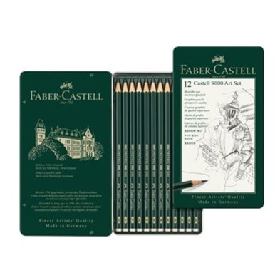 Material Bellas Artes – pintura-y-dibujo - Estuche metálico de 12 lápices de grafito Faber Castell 9000 Art Set | totenart.com