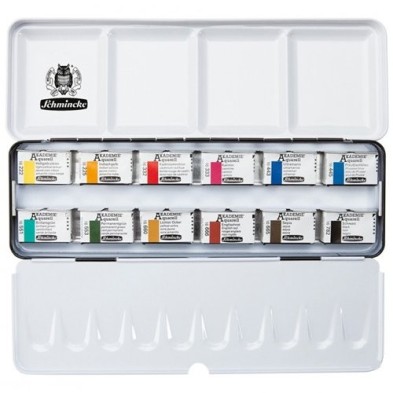 Material Bellas Artes - Pintura - Caja acuarelas Schmincke Akademie, 12 godets completos | totenart.com