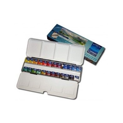 Material Bellas Artes - Pintura - Caja de metal con 24 acuarelas Cotman 1/2 godet y pincel | totenart.com