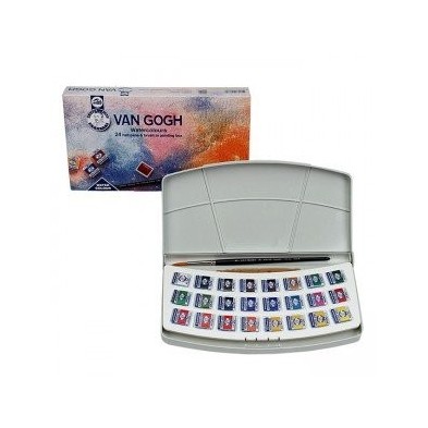 Material Bellas Artes - Pintura - Caja con 24 acuarelas Van Gogh 1/2 godet y pincel | totenart.com