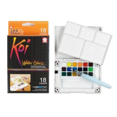 Material Bellas Artes - Pintura - Caja acuarelas Sakura Koi Pocket Box, 18 pastillas y pincel agua rellenable ** | totenart.com