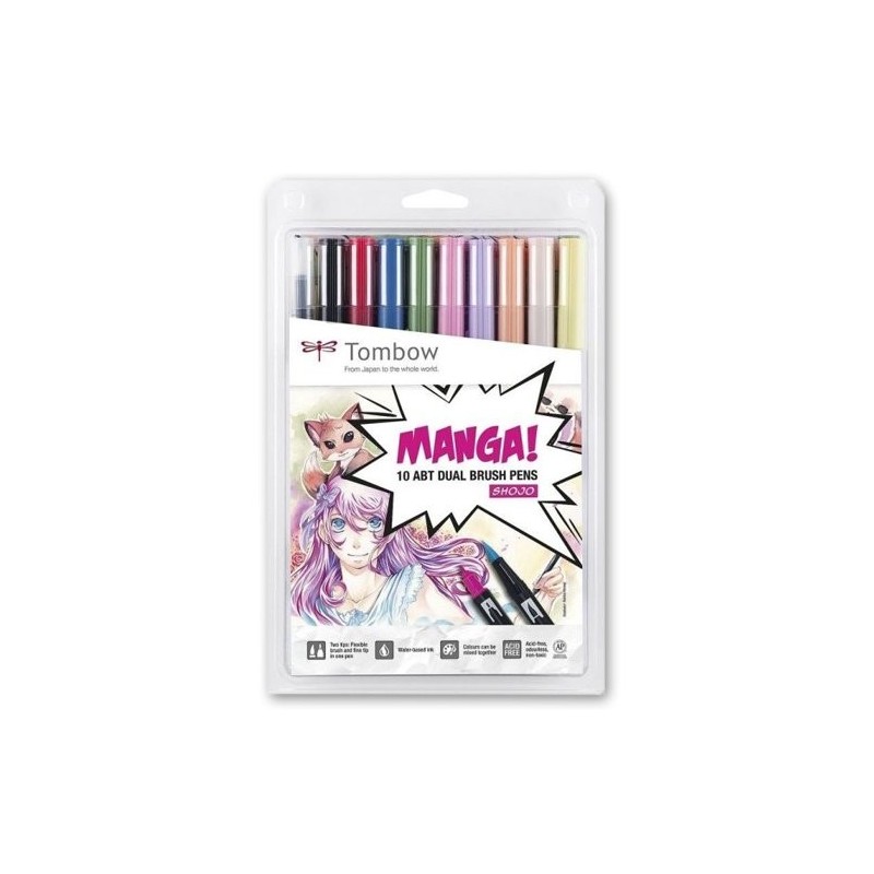 Material Bellas Artes - Pintura - Rotulador Dual Brush Tombow, Set de 10 Colores Manga Shojo | totenart.com