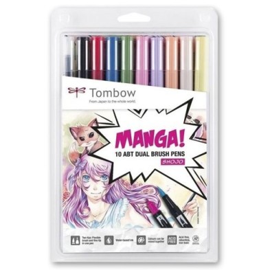 Material Bellas Artes - Pintura - Rotulador Dual Brush Tombow, Set de 10 Colores Manga Shojo | totenart.com