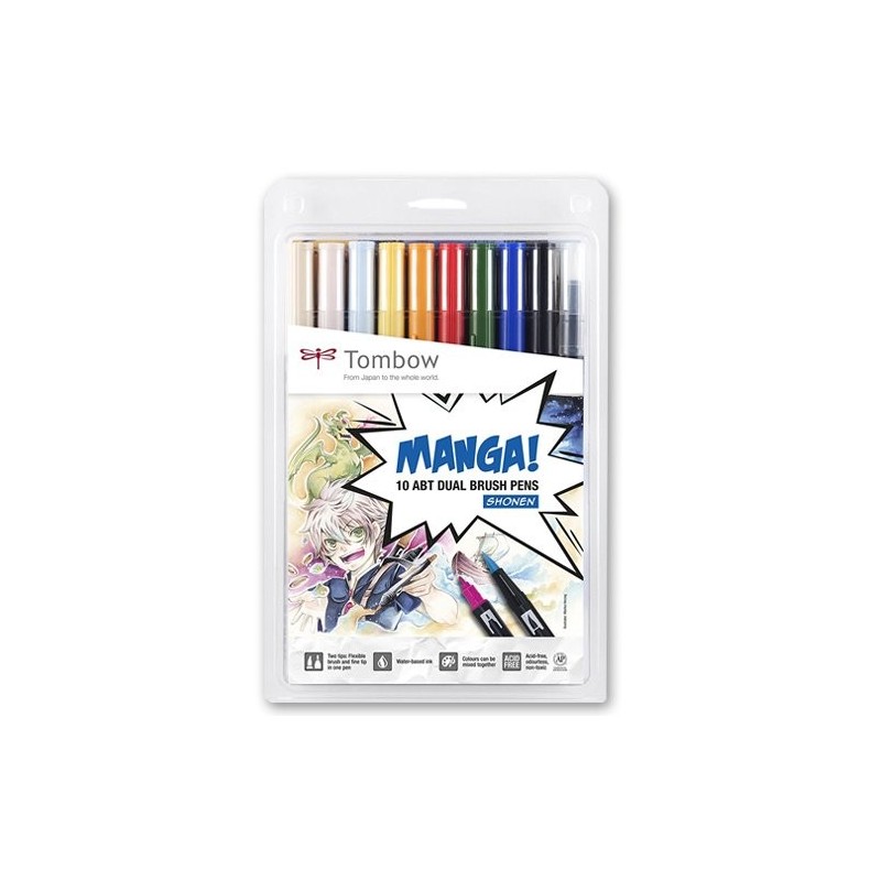 Material Bellas Artes - Pintura - Rotulador Dual Brush Tombow, Set de 10 Colores Manga Shonen | totenart.com