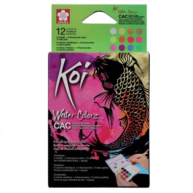 Material Bellas Artes - Pintura - Caja acuarelas Sakura Pocket Box, 12 pastillas (metálicas y fluorescentes)  | totenart.com