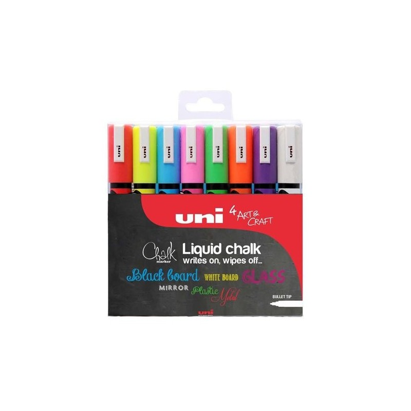 Material Bellas Artes - Pintura - Estuche Uni Chalk Marcadores 8 colores Tiza Líquida, 1.8-2.5 mm, Uni-Ball | totenart.com