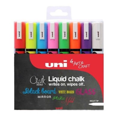 Material Bellas Artes - Pintura - Estuche Uni Chalk Marcadores 8 colores Tiza Líquida, 1.8-2.5 mm, Uni-Ball | totenart.com