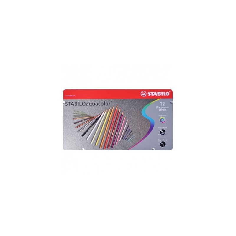 Material Bellas Artes – pintura-y-dibujo - STABILO Aquacolor Caja metal 12 lápices colores acuarelables surtidos | totenart.com