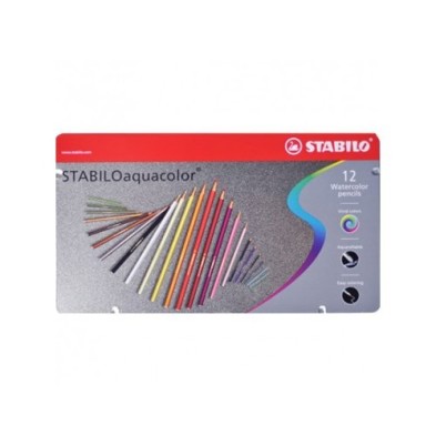 Material Bellas Artes – pintura-y-dibujo - STABILO Aquacolor Caja metal 12 lápices colores acuarelables surtidos | totenart.com