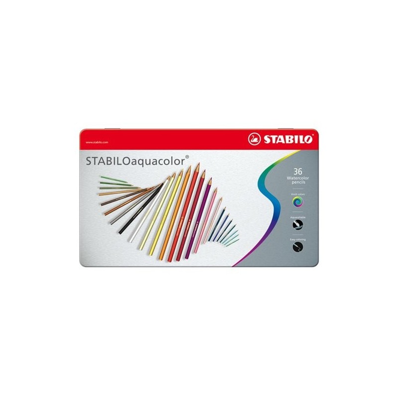 Material Bellas Artes – pintura-y-dibujo - STABILO Aquacolor Caja metal 36 lápices colores acuarelables surtidos | totenart.com
