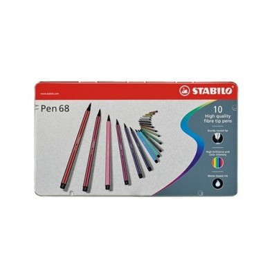 Material Bellas Artes – pintura-y-dibujo - STABILO Pen 68 Caja metal 10 rotuladores de alta calidad surtidos | totenart.com