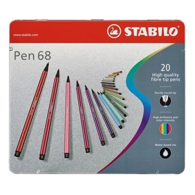 Material Bellas Artes – pintura-y-dibujo - STABILO Pen 68 Caja metal 20 rotuladores de alta calidad surtidos | totenart.com