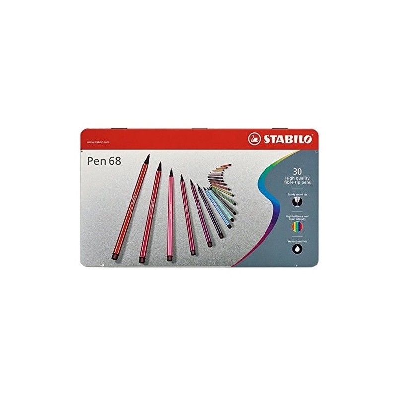 Material Bellas Artes – pintura-y-dibujo - STABILO Pen 68 Caja metal 30 rotuladores de alta calidad surtidos | totenart.com