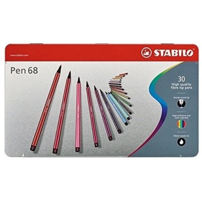 Material Bellas Artes – pintura-y-dibujo - STABILO Pen 68 Caja metal 30 rotuladores de alta calidad surtidos | totenart.com