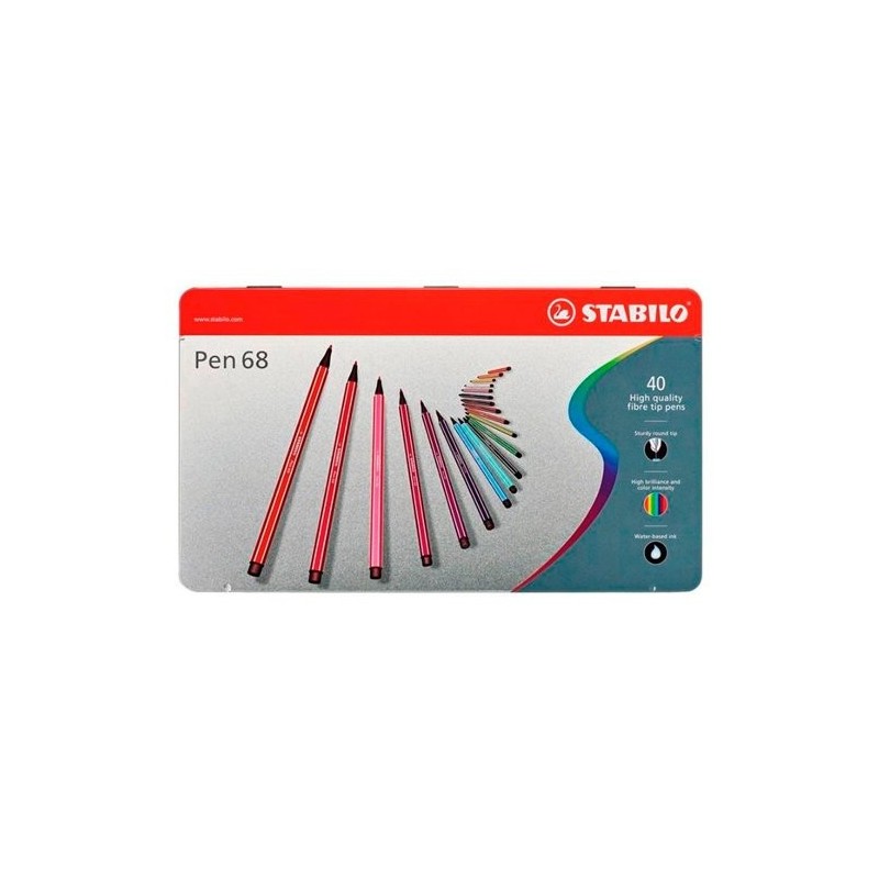 Material Bellas Artes – pintura-y-dibujo - STABILO Pen 68 Caja metal 40 rotuladores de alta calidad surtidos | totenart.com