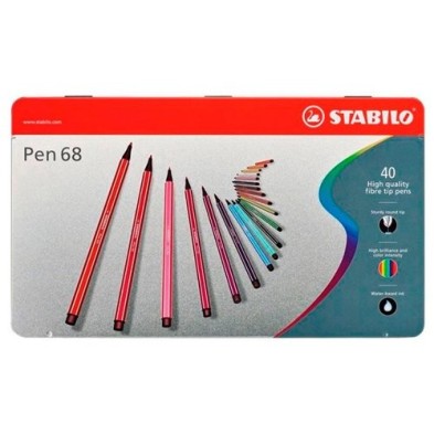 Material Bellas Artes – pintura-y-dibujo - STABILO Pen 68 Caja metal 40 rotuladores de alta calidad surtidos | totenart.com
