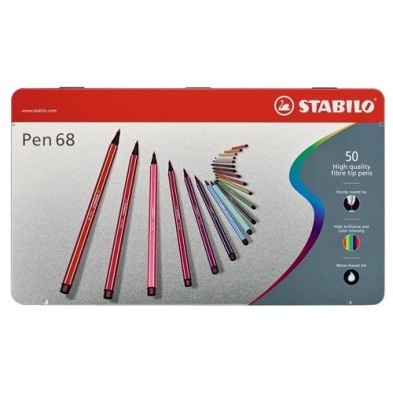 Material Bellas Artes – pintura-y-dibujo - STABILO Pen 68 Caja metal 50 rotuladores de alta calidad surtidos | totenart.com