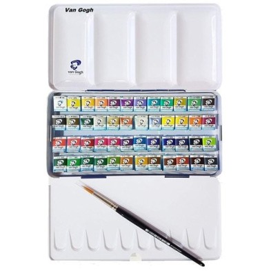 Material Bellas Artes - Pintura - Caja con 24 acuarelas Van Gogh 1/2 godet y pincel | totenart.com