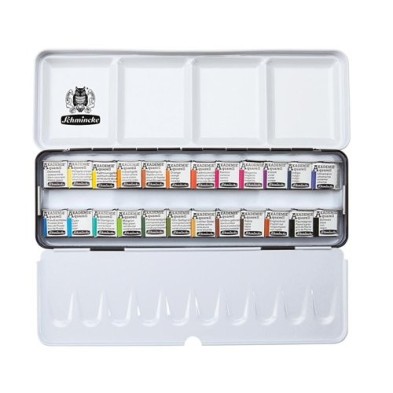 Material Bellas Artes - Pintura - Caja metal 24 acuarelas Schmincke Akademie godets enteros | totenart.com