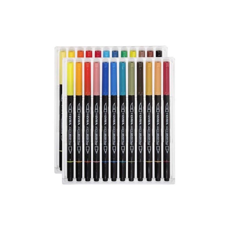 Material Bellas Artes - Pintura - Estuche 24 rotuladores doble punta pincel. Aqua Brush Duo, Lyra | totenart.com
