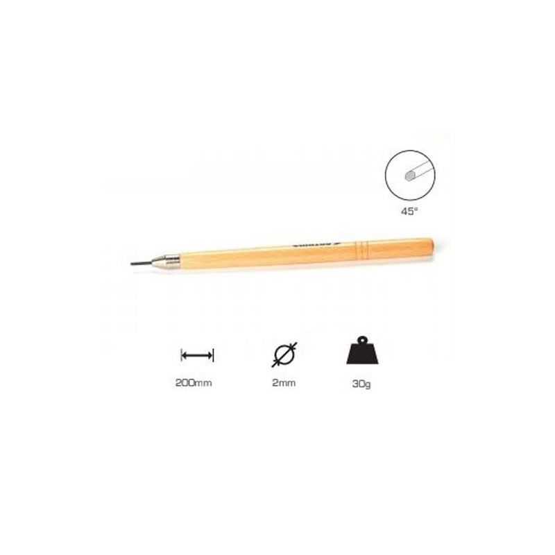 Buril redondo 2 mm., 45., Mango largo
