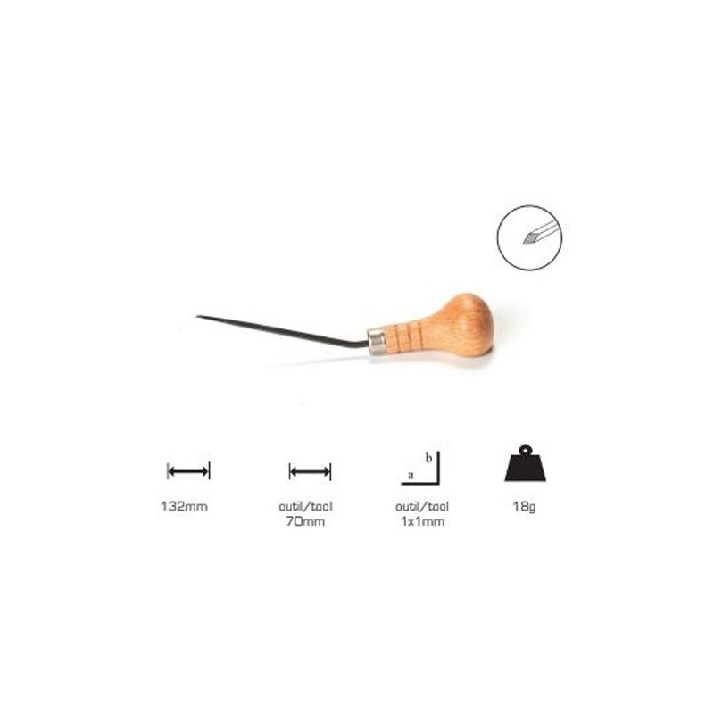 Buril cuadrado lama larga 1 x 1 mm, mango champinon