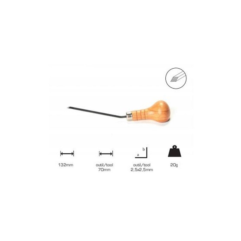 Buril cuadrado lama larga 2.5 x 2.5 mm, mango champinon