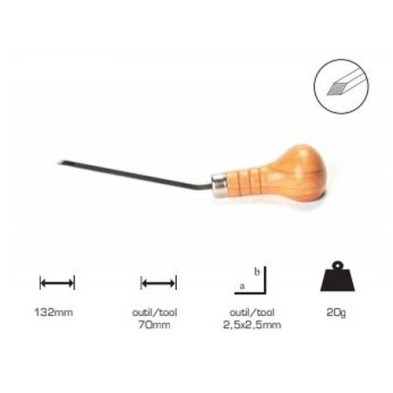 Buril cuadrado lama larga 2.5 x 2.5 mm, mango champinon